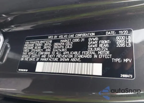 2021 Volvo Xc90 T6 Inscription 6 Passenger z USA, uszkodzony, nr VIN YV4A221L6M1712318